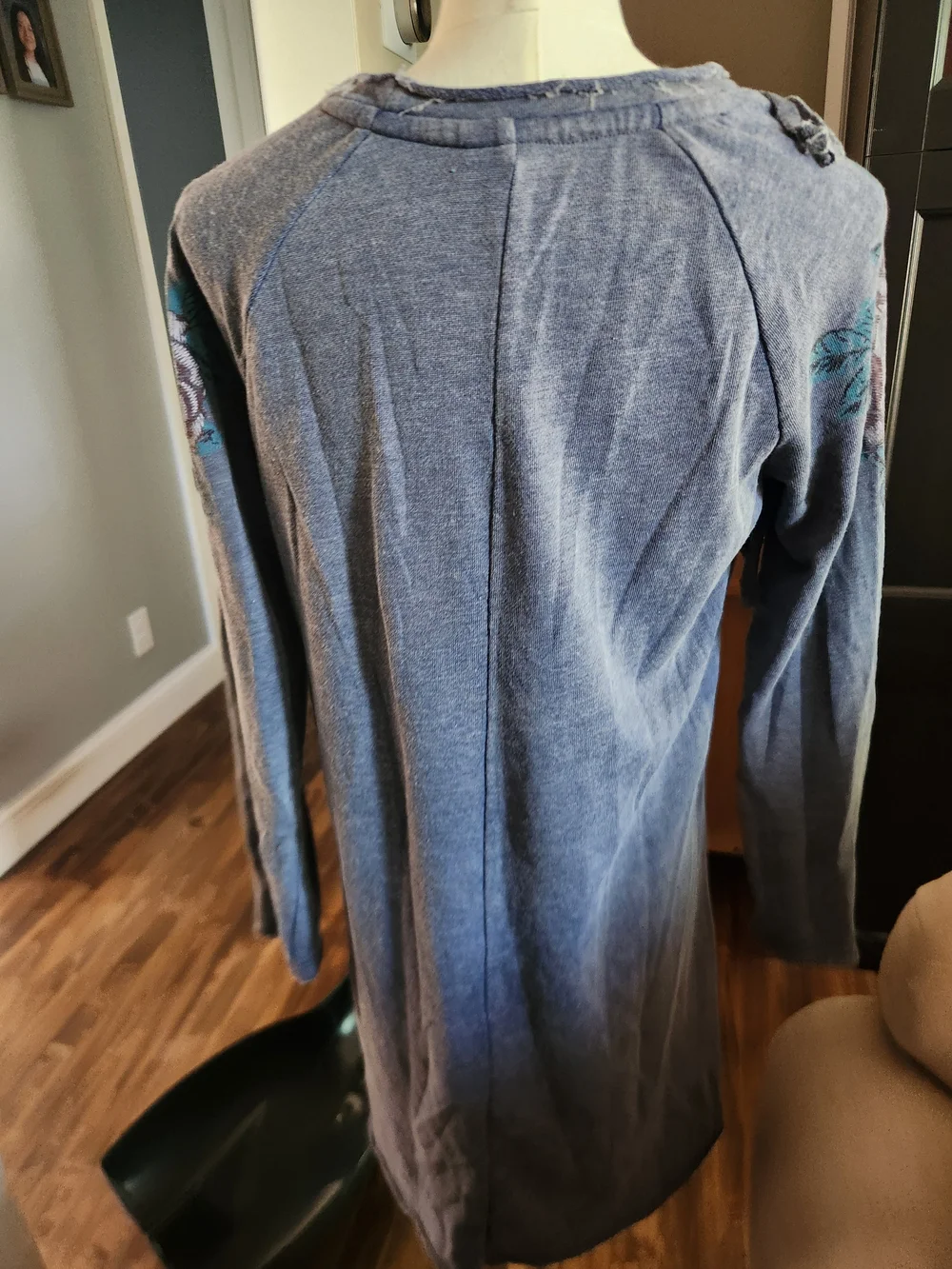 art class Slate Blue Long Sleeve Fringe Detail Kids Dress
